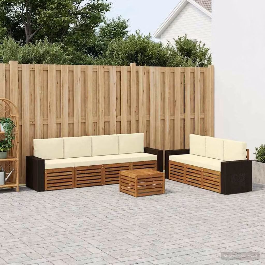 Set di divani da giardino vidaXL in legno di acacia massello 8 pezzi, colore marrone e beige con cuscini inclusi