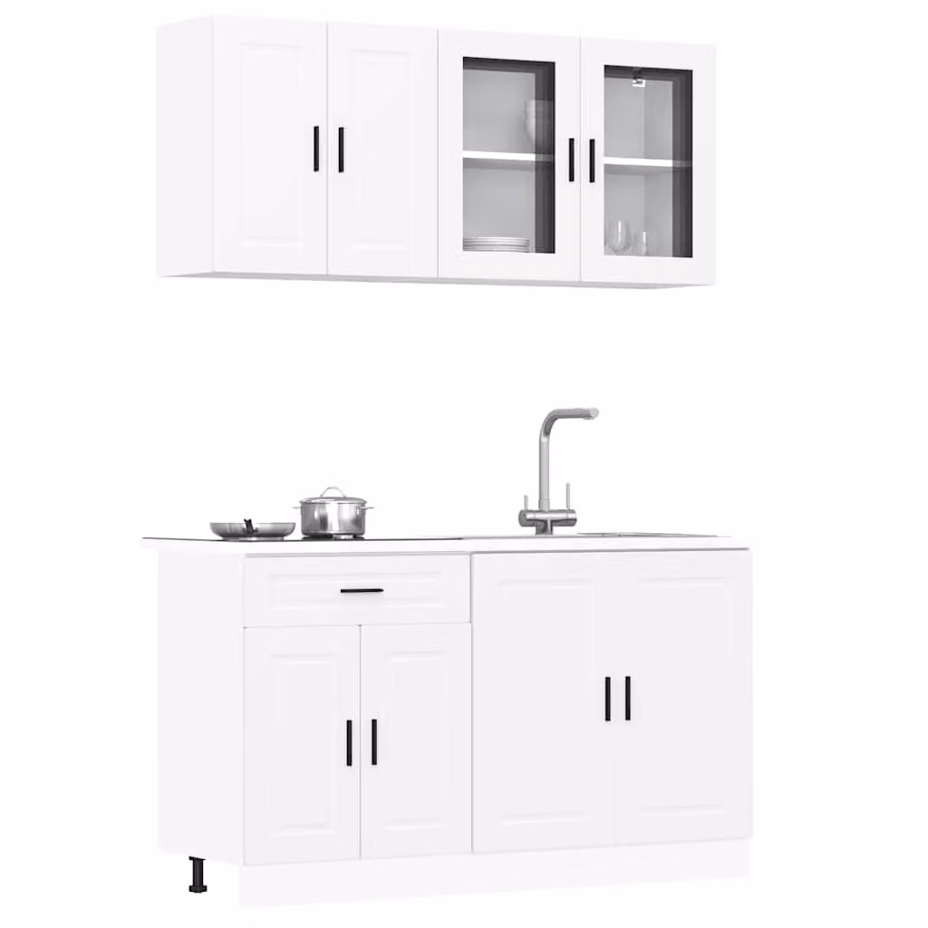 Set di mobili da cucina moderno vidaXL in legno e vetro bianco opaco