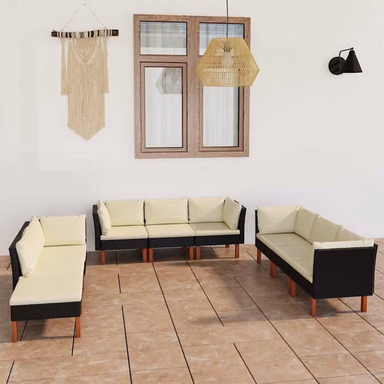 vidaXL Set Divani da Giardino a L con Cuscini, Struttura in Metallo e Polyrattan Nero e Bianco