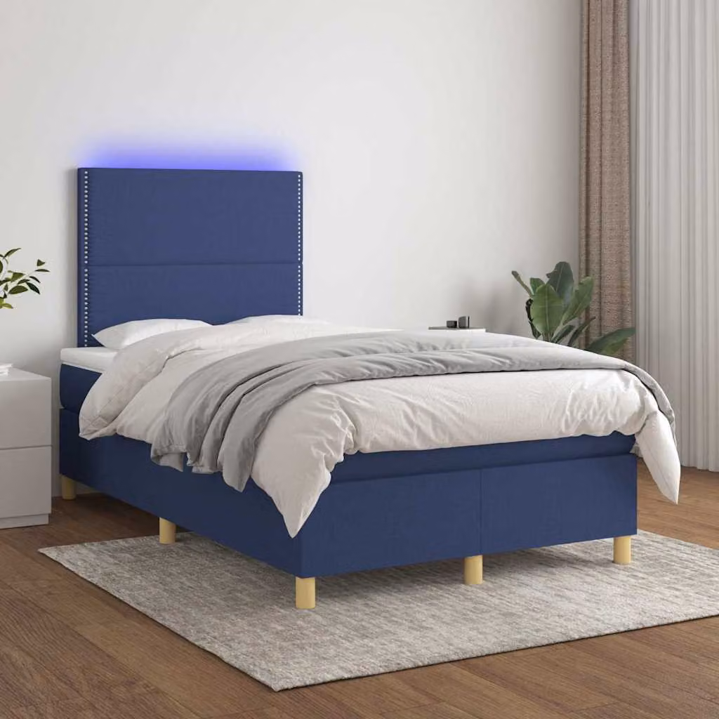 Letto Ibrido con Materasso vidaXL in Tessuto con Illuminazione LED Blu e Porta USB, L/P/H: 120 x 200 x 203 cm – 1