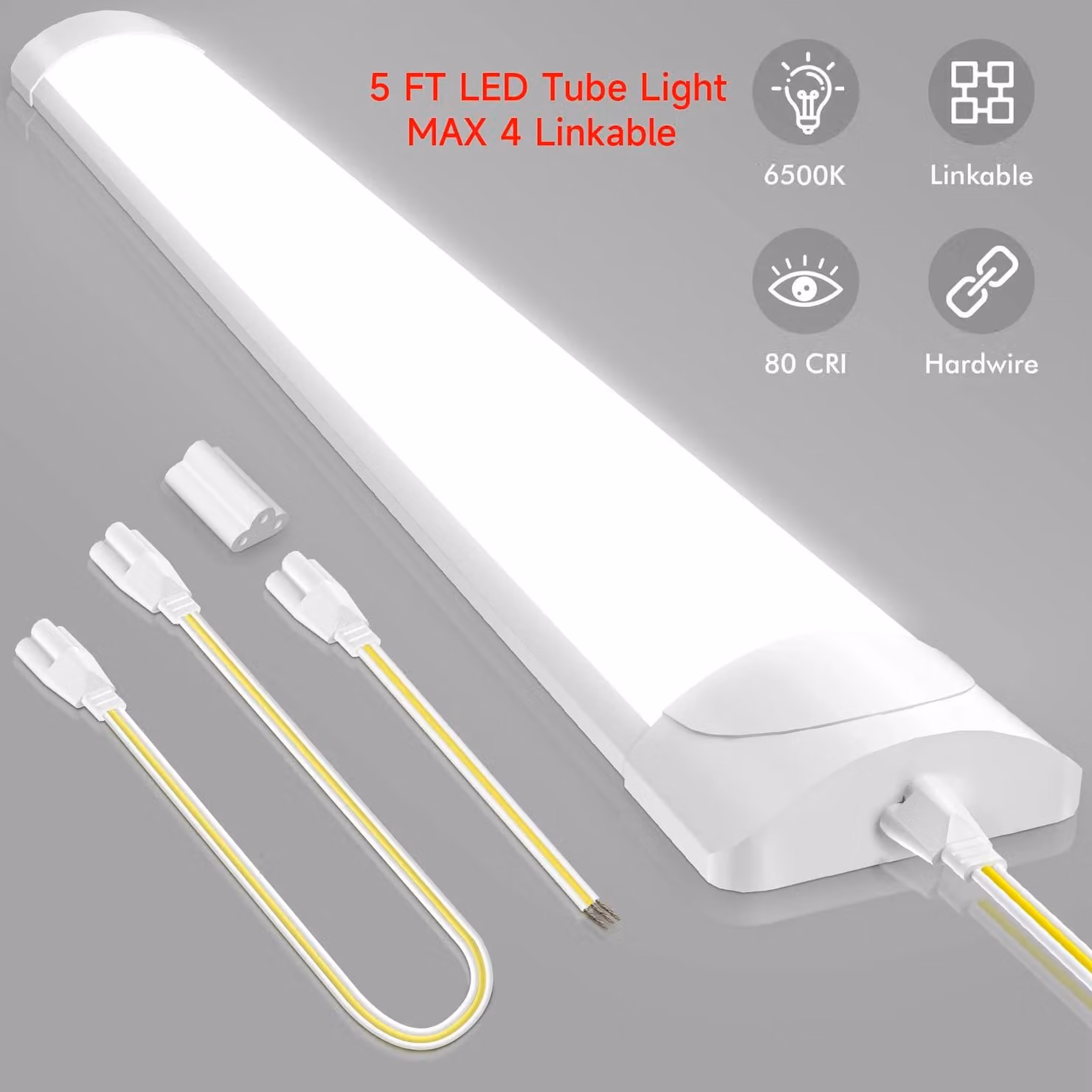 Lampada a LED lineare collegabile - Plafoniera - 145 cm - 50 W - 6500 K (bianco luce diurna) - Confezione da 2 - 220–240 V - Adatta per garage e officina