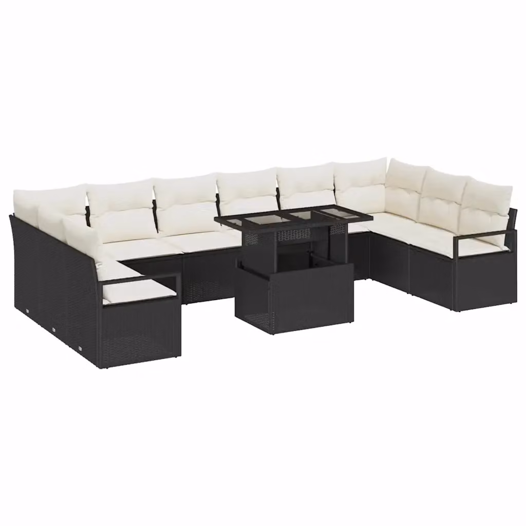 Set Divano da Giardino vidaXL 11 Pezzi in Polyrattan con Cuscini Nero e Beige per 10 Persone – 2