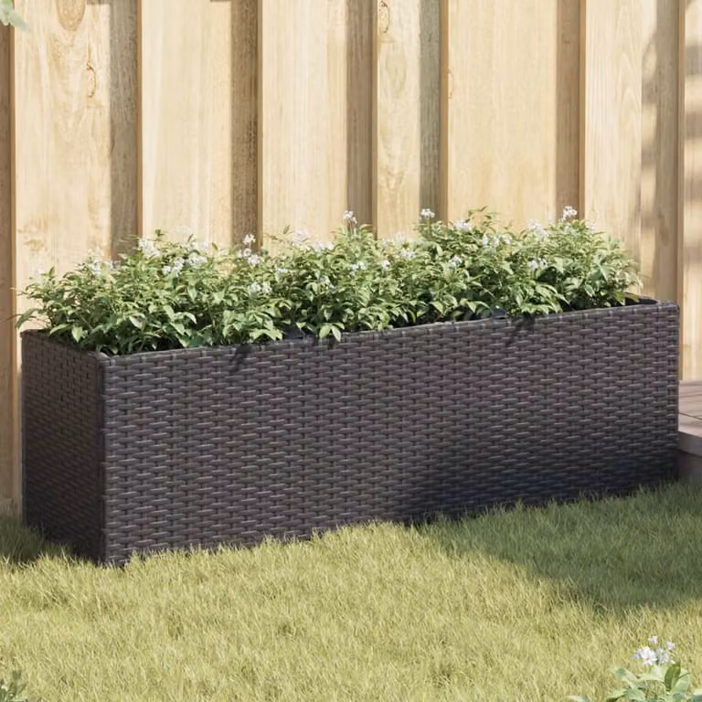 Fioriera da giardino vidaXL con 3 vasi in polyrattan nera L: 105 cm, P: 30 cm, H: 32 cm