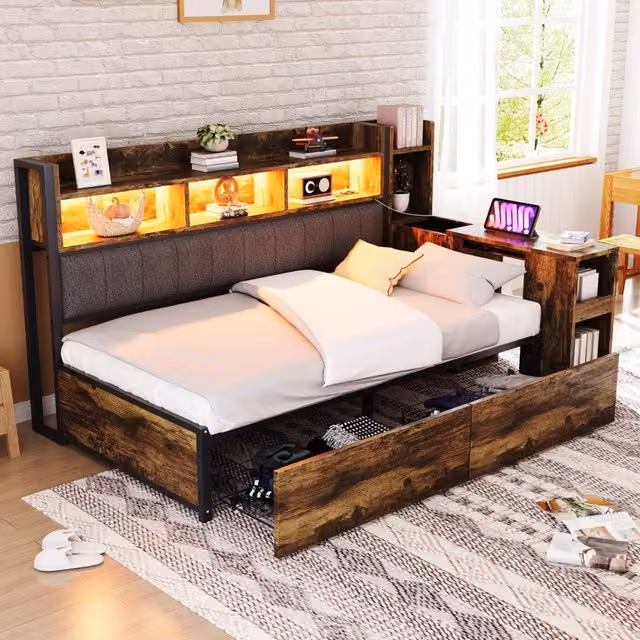 Letto sofà con scrivania estraibile metallo legno 90x200 cm