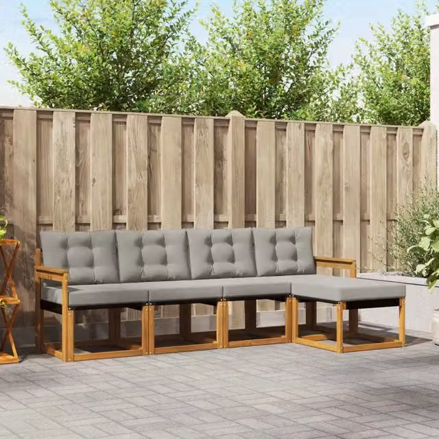 Set di divani da esterno 5 pz Grigio Naturale e Chiaro 3368562
