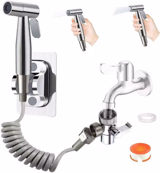 Unyqoos® Doccia igienica per bidet – pulizia igienica, tubo telescopico da 3 m (portata 2,5 m), acciaio inossidabile 304, montaggio in 10 Min., attacco universale da 4''