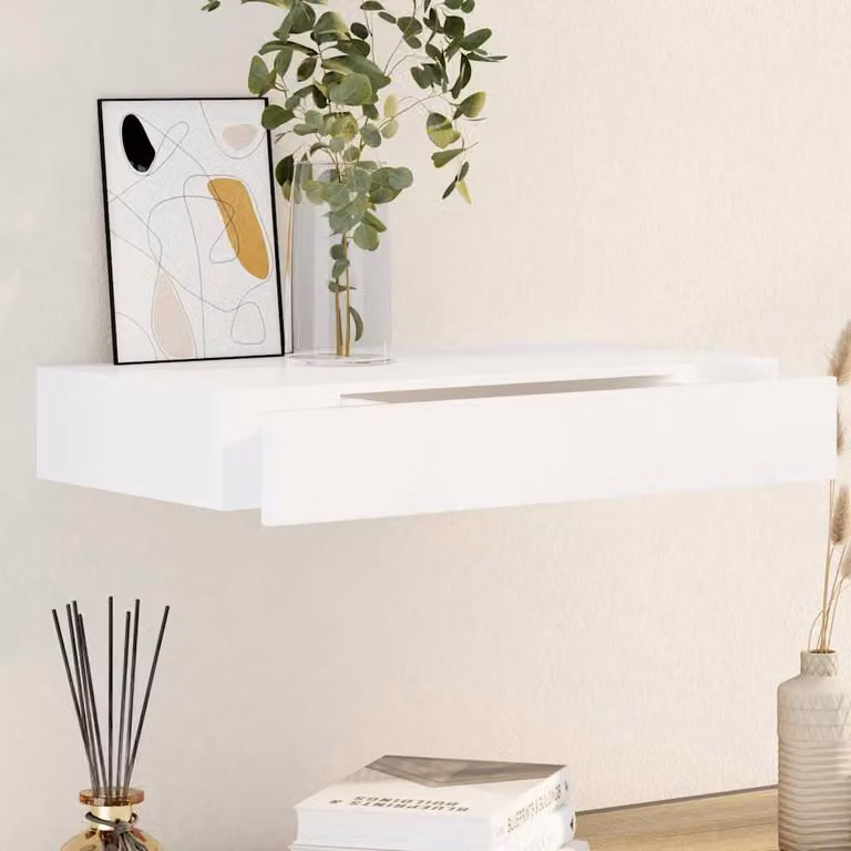 vidaXL Mensola da parete moderna in MDF bianca con scomparti per media L: 48 cm, P: 25 cm, H: 8 cm