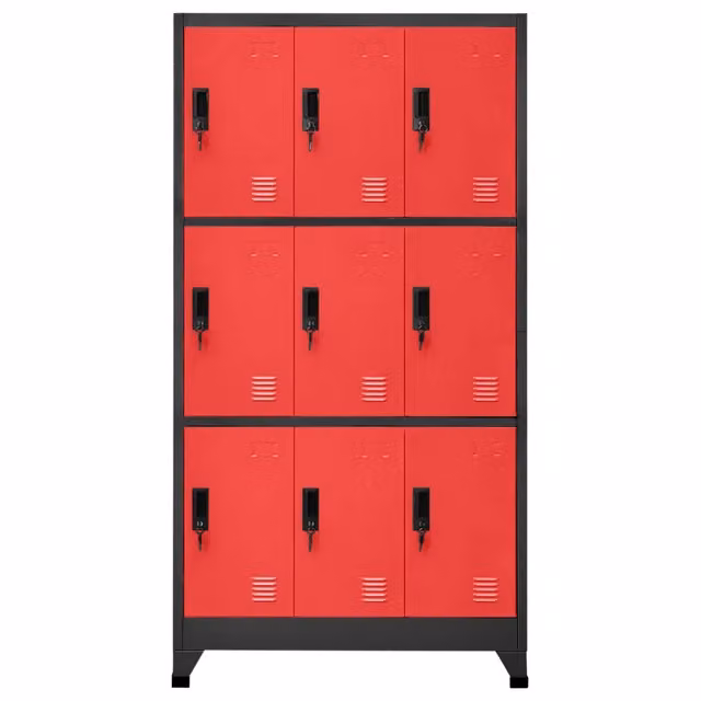 Armadietto moderno vidaXL in metallo con serratura, antracite e rosso, L 90 cm x P 45 cm x H 180 cm