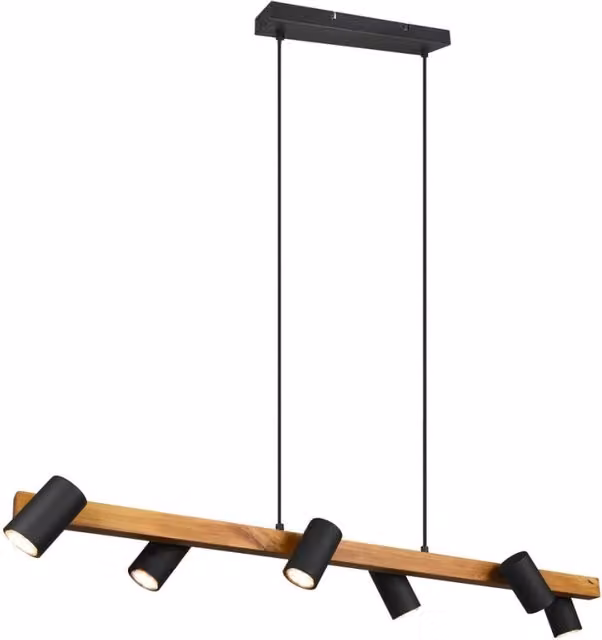 Lampadario Trio MARLEY nero/legno 6xGU10 Ø115 h150