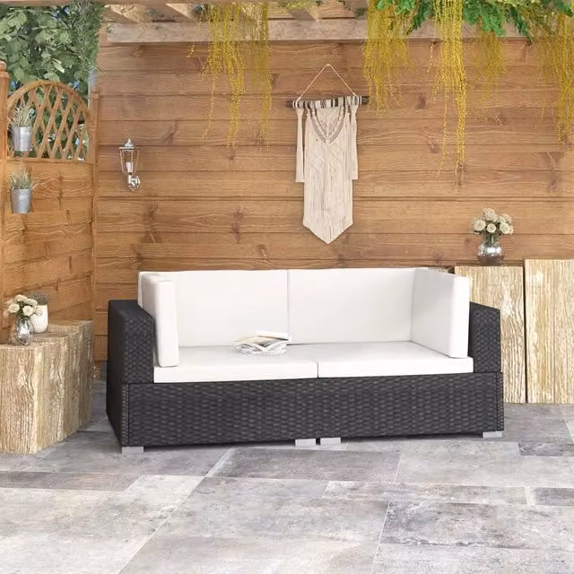 Divano ad angolo modulare vidaXL in rattan con cuscini nero e bianco per giardino
