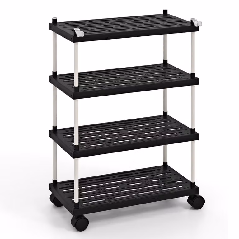 COSTWAY Carrello portaoggetti stretto a 4 livelli, carrello multiuso con ruote bloccabili e ganci laterali, ripiano mobile estensibile