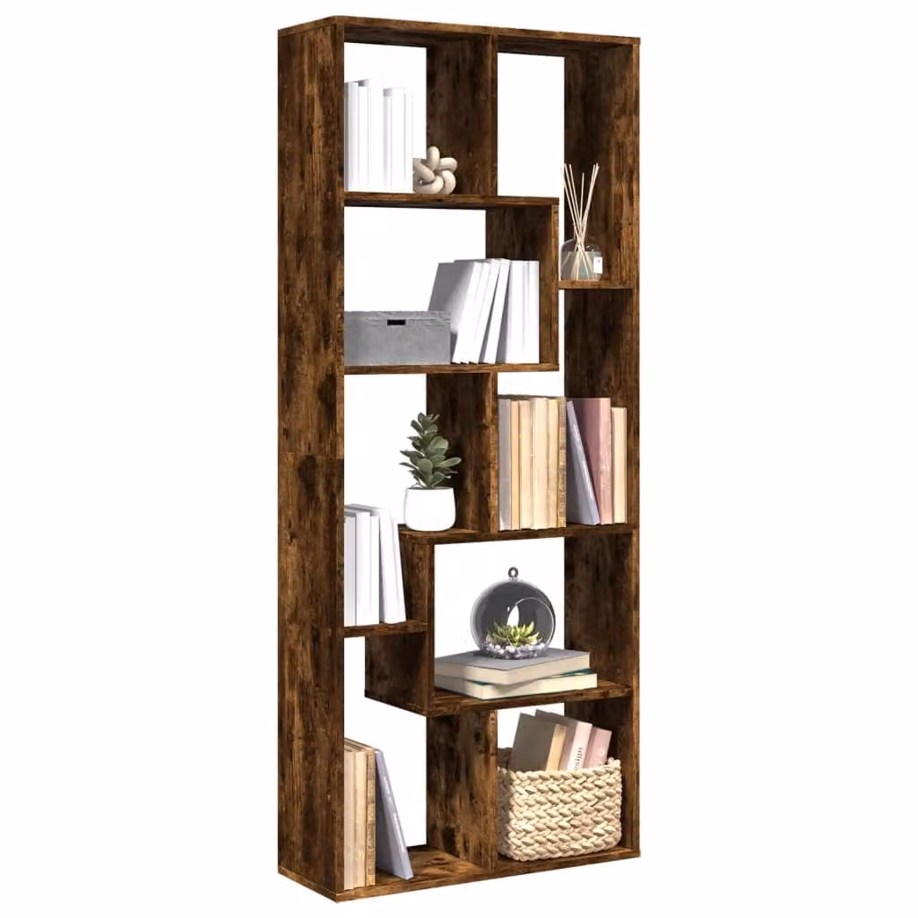 Libreria Divisorio moderna vidaXL in MDF colore Rovere Fumo, L: 67 cm, P: 25 cm, H: 161,5 cm