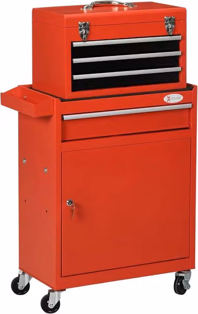 Carrello porta attrezzi 2in1 Durhand B20-102V00RD con cassetta rimovibile e armadietto con chiave, rosso, in acciaio, L: 100,0 cm, P: 52,5 cm, H: 91,0 cm