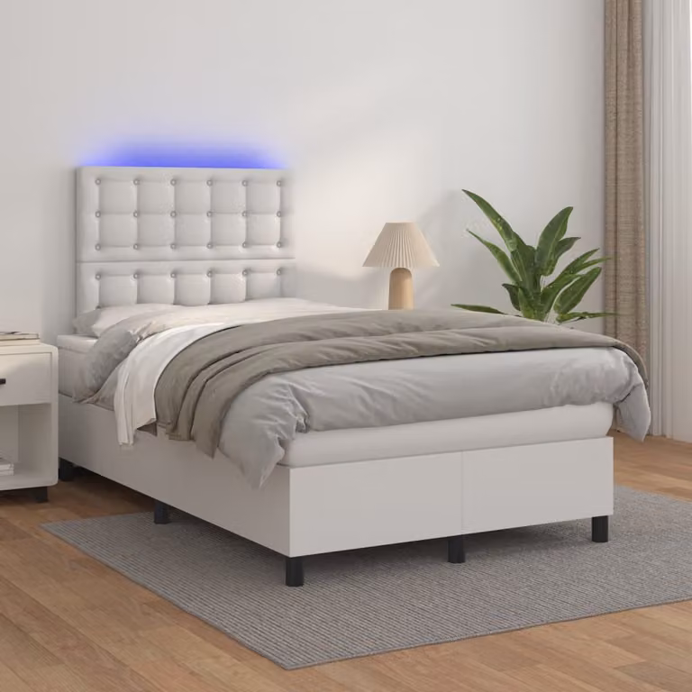 vidaXL Giroletto con Materasso e LED Bianco in Similpelle L: 120 cm, P: 200 cm