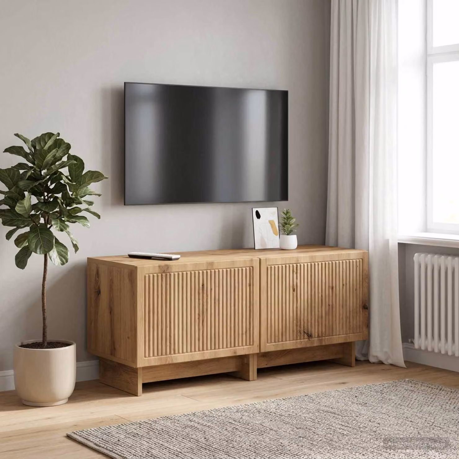 Mobile TV vidaXL in legno ingegnerizzato rovere marrone con ruote e scomparti multimediali