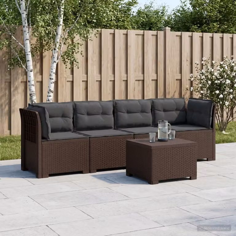 Set da giardino angolo L vidaXL con divano a 3 posti, poltrona, tavolino e cuscini in stile rattan, resistente ai raggi UV, disponibile in marrone o antracite