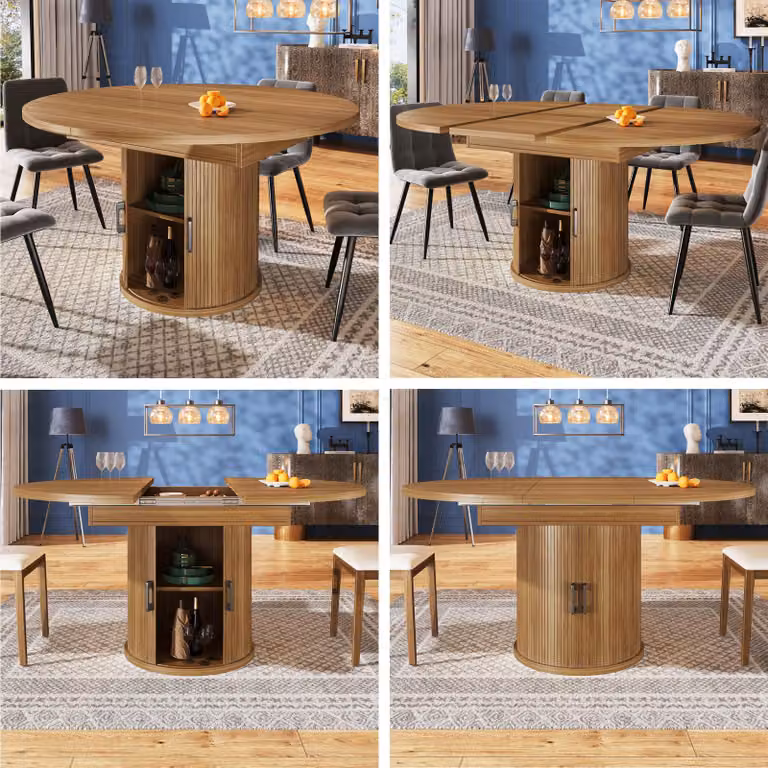 Tavolo da pranzo STILVORA con piano allungabile, tavolo da pranzo rotondo per 6 persone, tavolo da cucina allungabile a forma ovale, noce