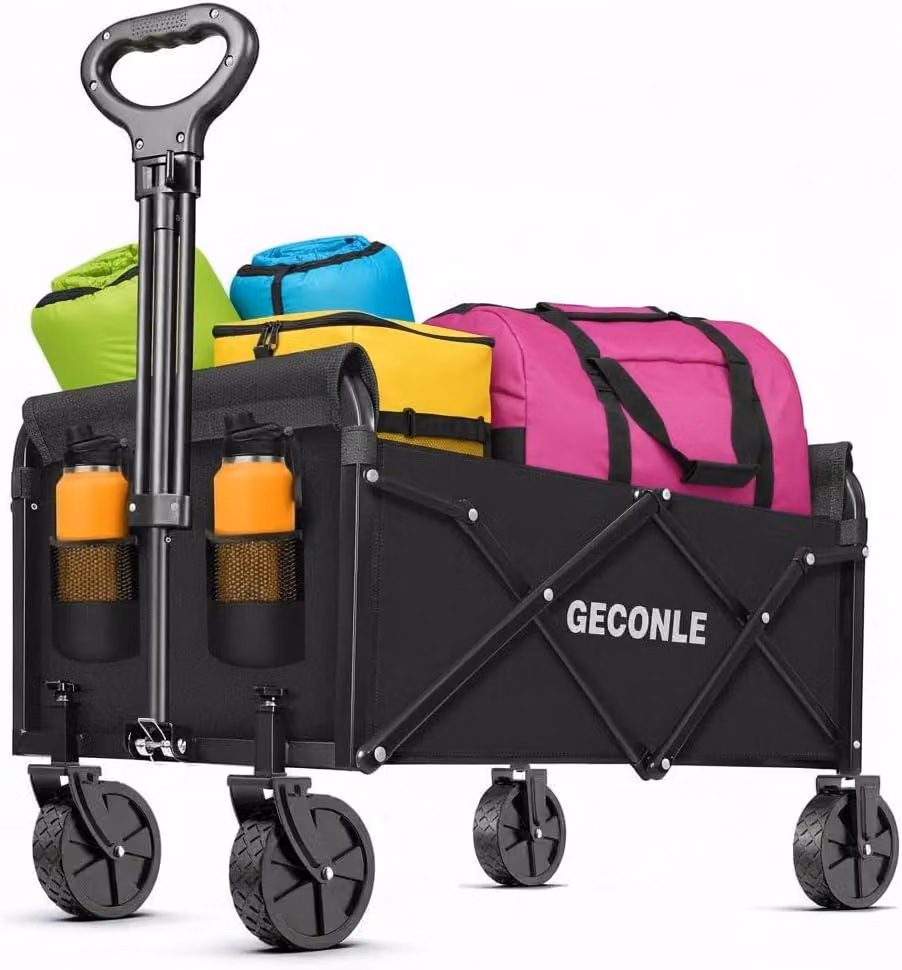Bolderkar pieghevole con ruote, capacità 100L, carrello per la spesa di grandi dimensioni, completo di portabicchieri