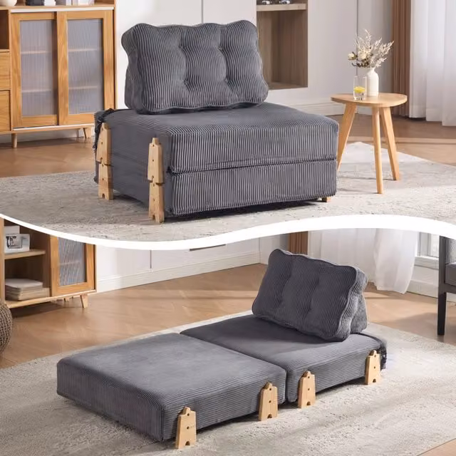 Divano letto 1 posto ¨C Minimal ¨C grigio cord legno 90cm