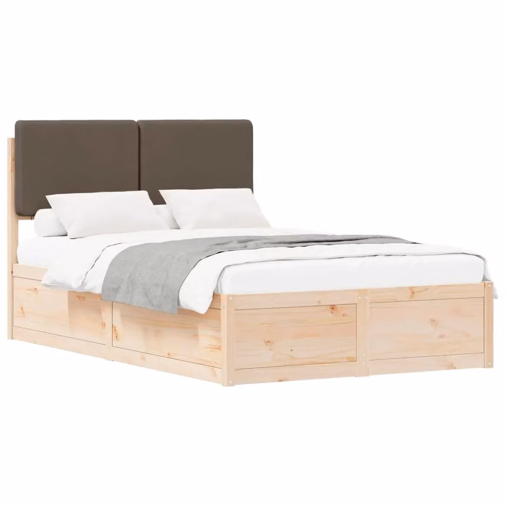 Letto con Testiera Rivestita in Tessuto e Pino Massello vidaXL, Colore Beige/Grigio, L/P/H: 120 x 200 x 93 cm – 2