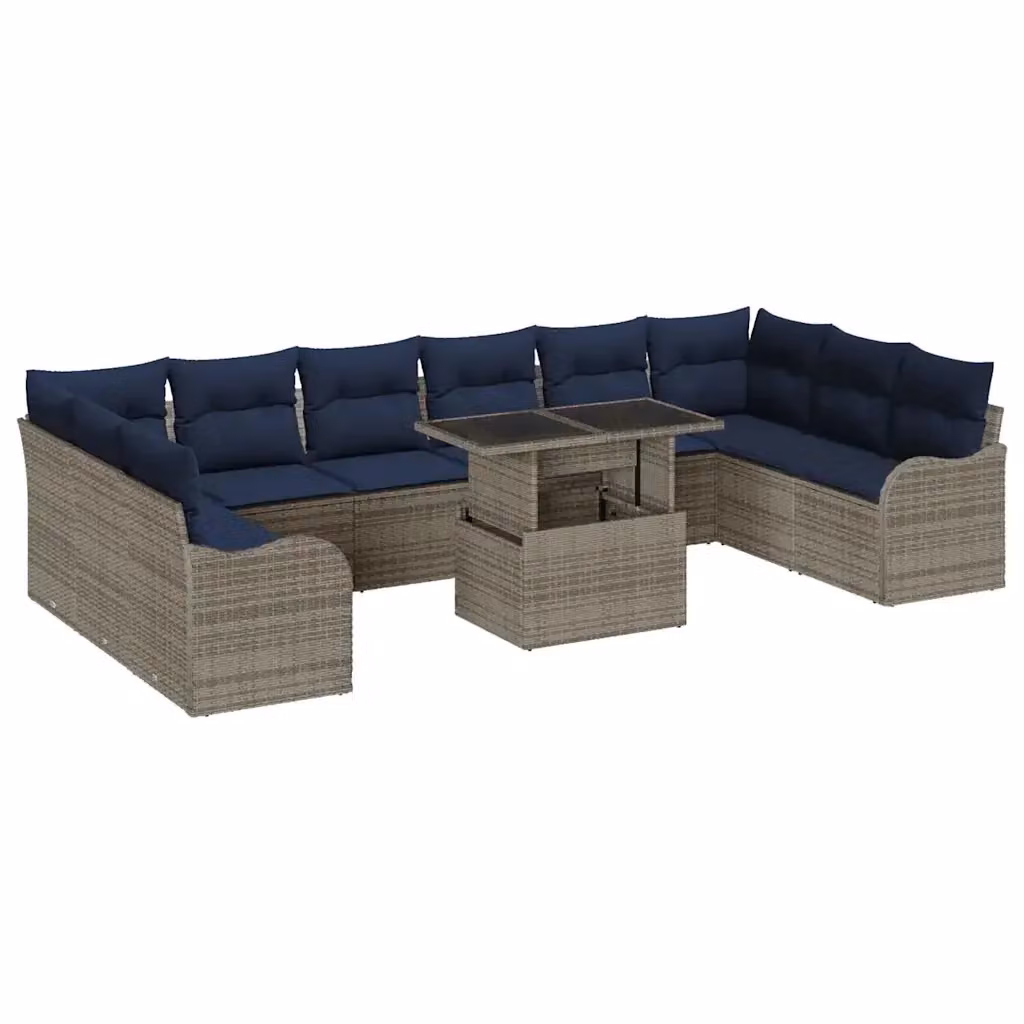 Set Divano da Giardino Moderno vidaXL in Rattan e Metallo, 11 Pezzi, Grigio e Blu – 2