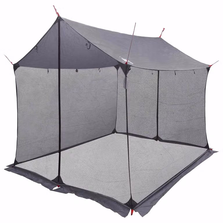 Tenda da campeggio con pareti in rete, color grigio e arancione