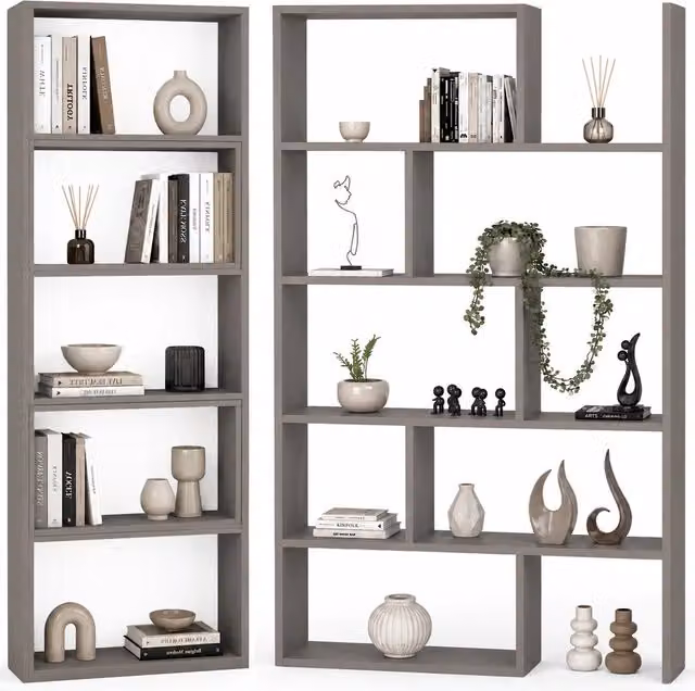 Libreria Modulare Apribile Shally Dogan in Legno e MDF, Colore Marrone e Grigio, L 72 cm x P 22 cm x H 200 cm
