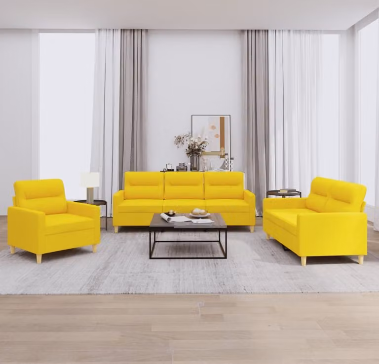 Maison Exclusive - Set divano a 3 pezzi con cuscini in tessuto giallo chiaro