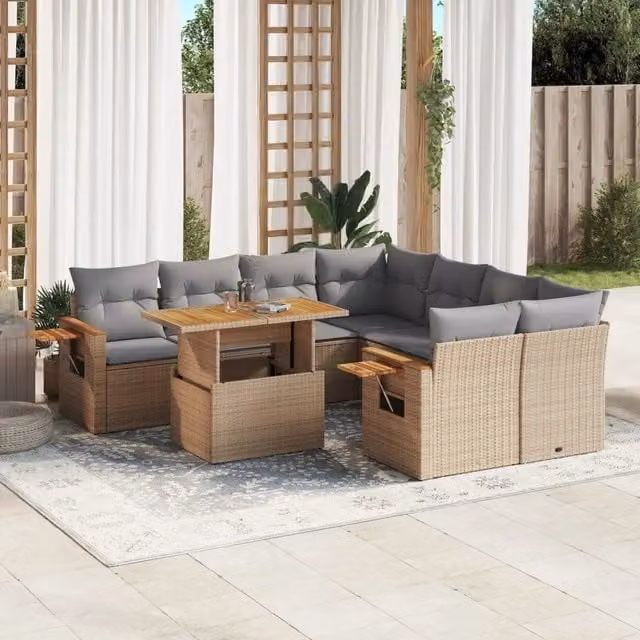 Set Divano da Giardino 9 pz con Cuscini Beige in Polyrattan 3273446