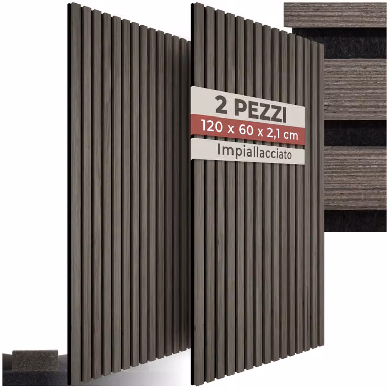 Set di 2 pannelli acustici Sonic Wall tectake effetto legno rovere grigio in MDF, L/P/H: 120 x 60 x 21 cm