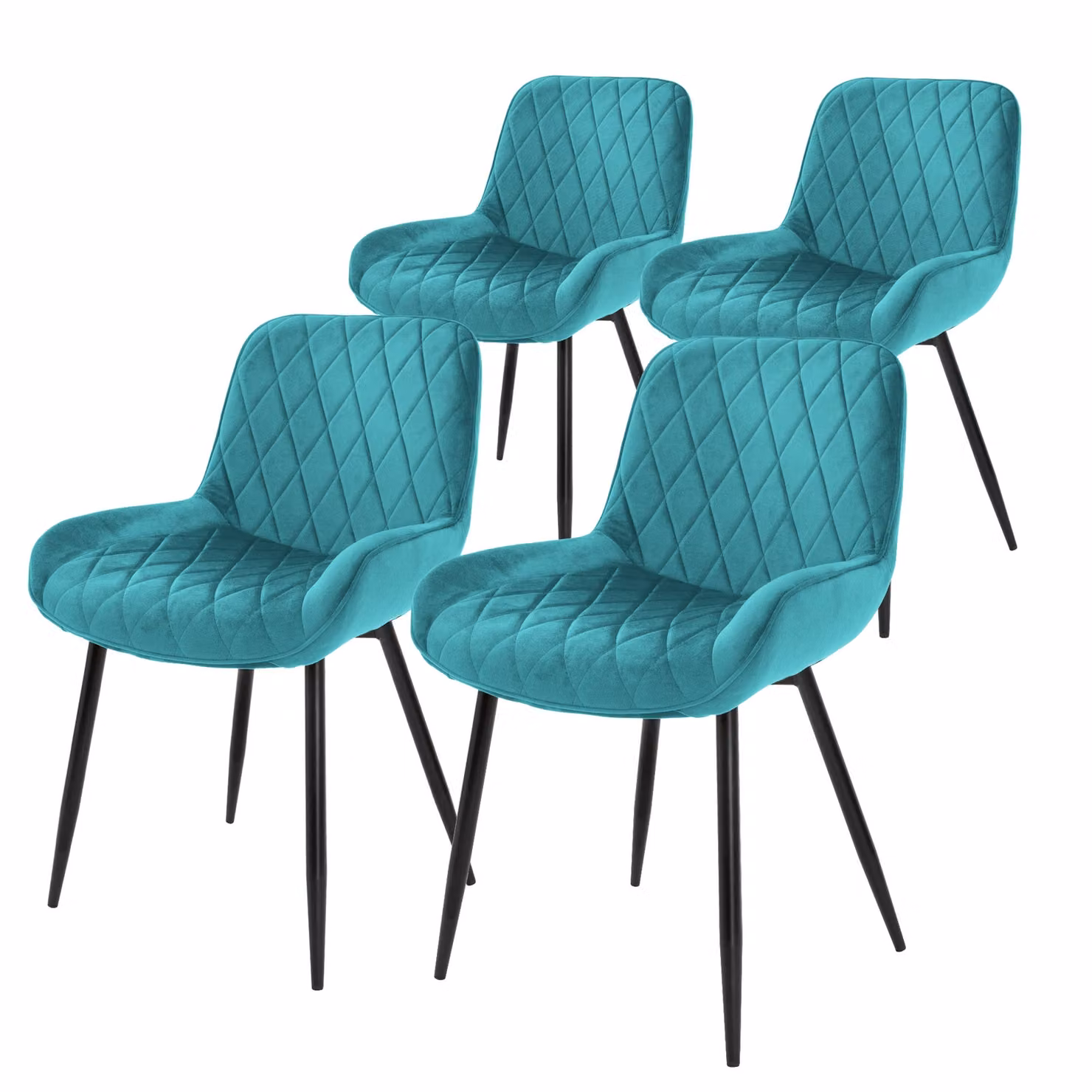 ML-Design set di 4 sedie da pranzo con schienale e braccioli, petrolio, seduta in velluto, sedia imbottita con gambe in metallo