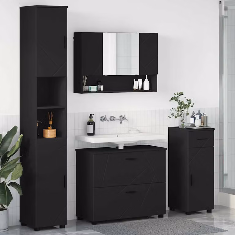 Set di mobili per il bagno vidaXL 4 pezzi nero con illuminazione LED, L/P/H: 35 x 30 x 192 cm