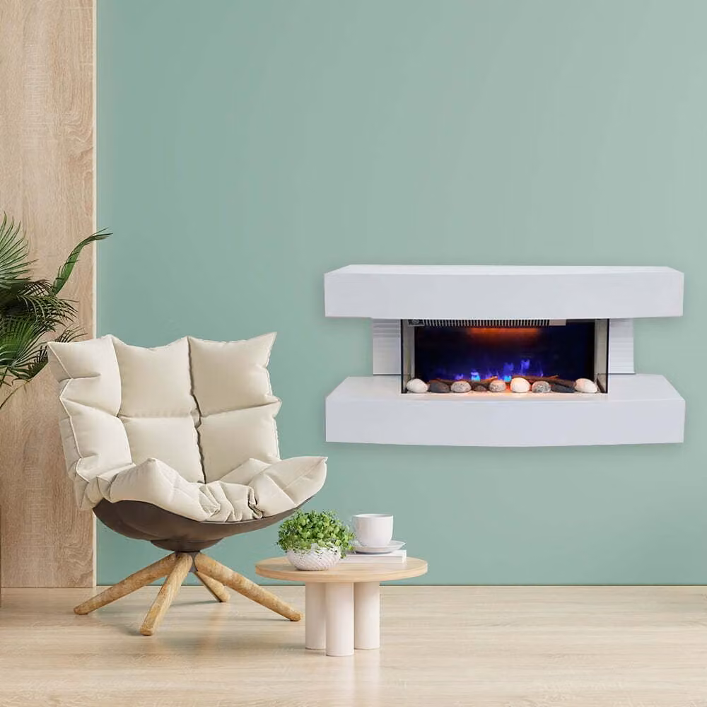 Caminetti moderni Paula piccolo bianco camino elettrico ElectricSun, con effetto sonoro, 10 colori, con l'app, L81xH41x22cm