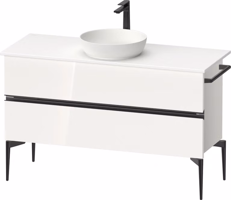 Duravit Sivida Meuble sous-lavabo sur console, 2 tiroirs, poignée noire diamantée mate, 1245x475x548mm, SV46600BD220000, SV46600BD220000