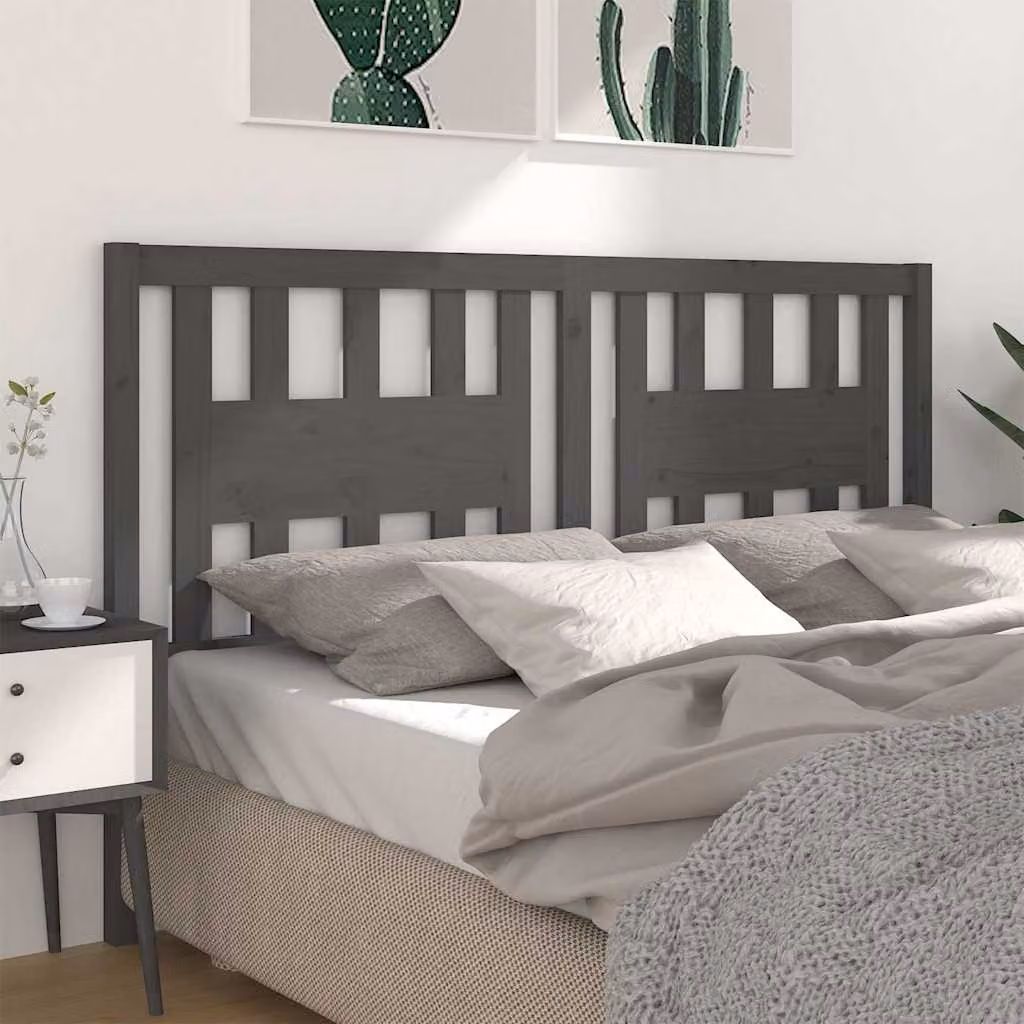 Testiera per letto vidaXL in legno massello di pino, colore grigio, L: 186 cm, P: 4 cm, H: 100 cm