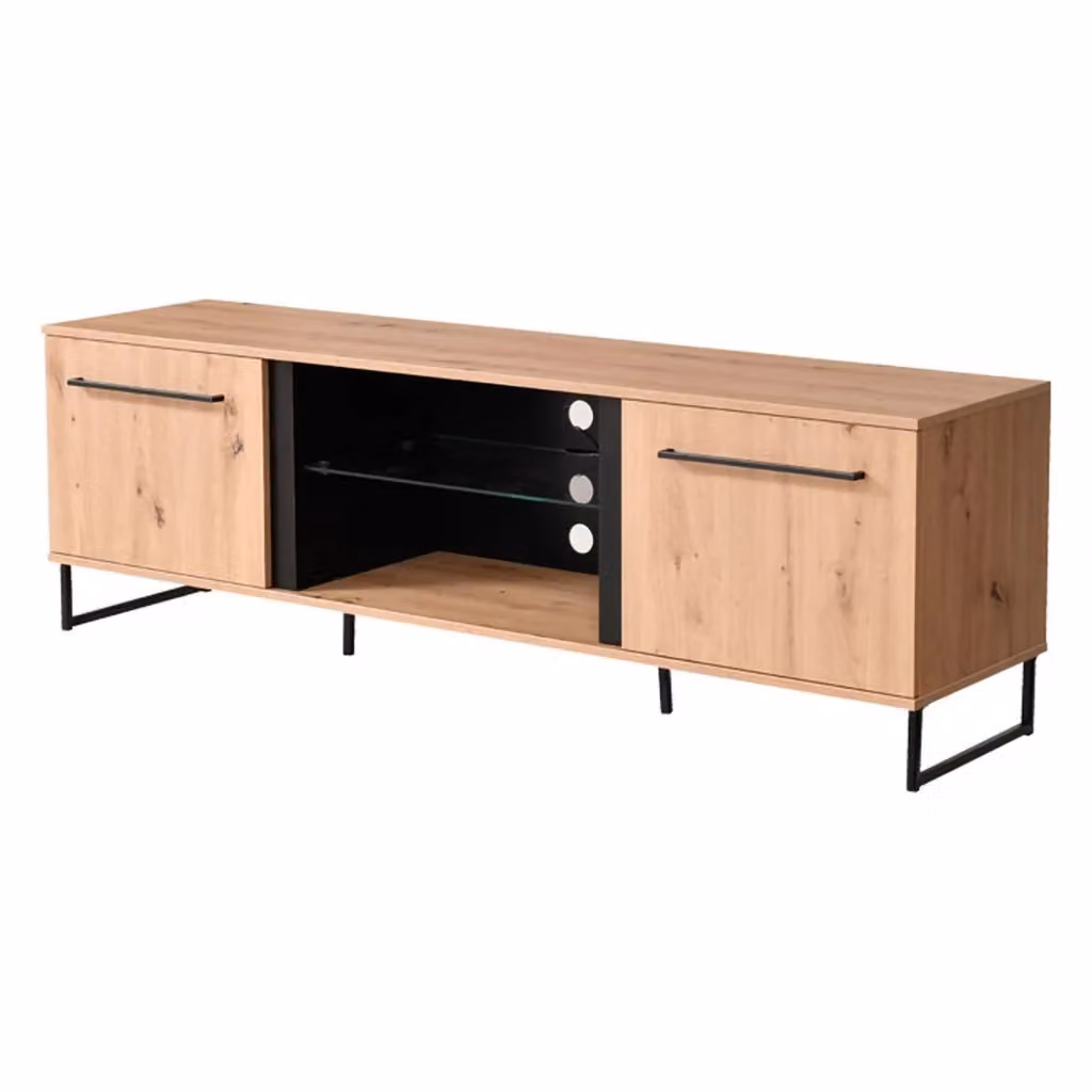 DMORA Mobile Porta TV Sutrio con 2 Ripiani in Rovere Marrone e Nero, L: 171 cm, P: 42 cm, H: 54 cm – 2