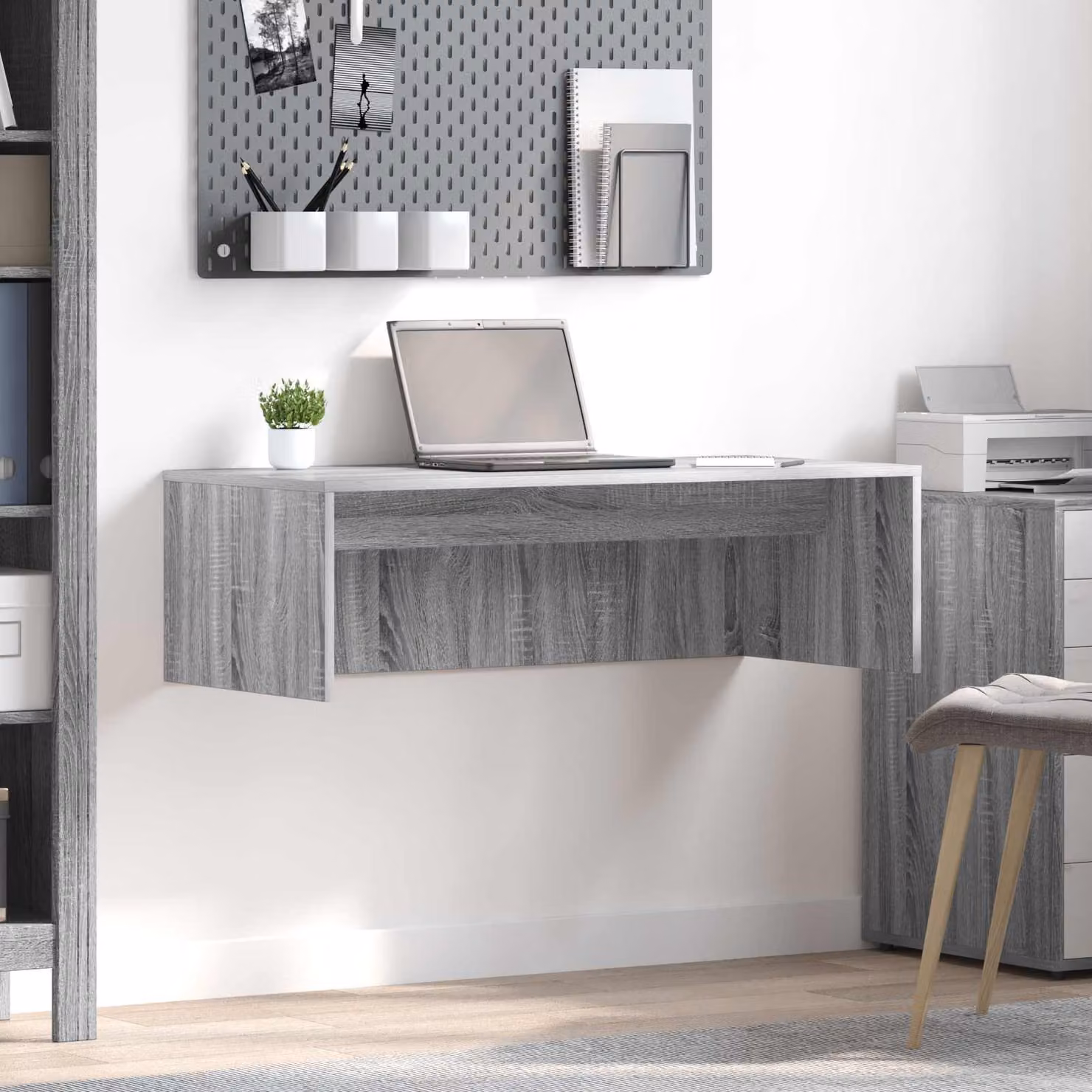Scrivania a parete sospesa vidaXL in legno ingegnerizzato MDF Grigio, L: 100 cm, P: 45 cm, H: 30 cm