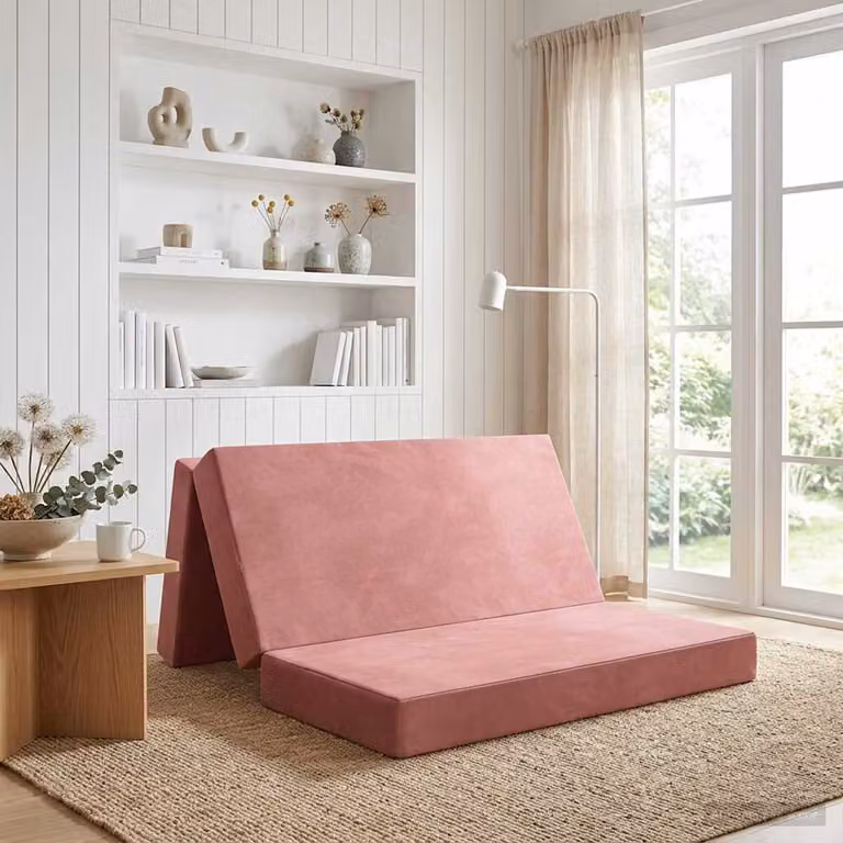 vidaXL Divano Letto Pieghevole in Velluto Rosa L: 120 cm, P: 67 cm, H: 45 cm