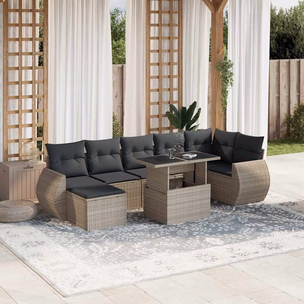 vidaXL Set Divano da Giardino a L in Polyrattan con Cuscini Grigio Antracite e Tavolino da Esterno 8pz – 1