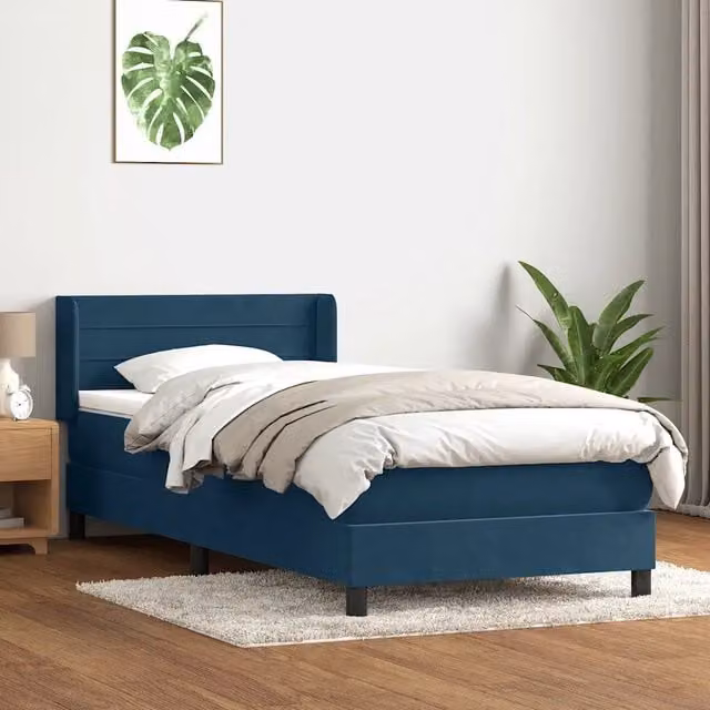 Letto Ibrido con Giroletto a Molle e Materasso vidaXL in Velluto Blu Scuro L: 80 cm, P: 223 cm, H: 83 cm – 1