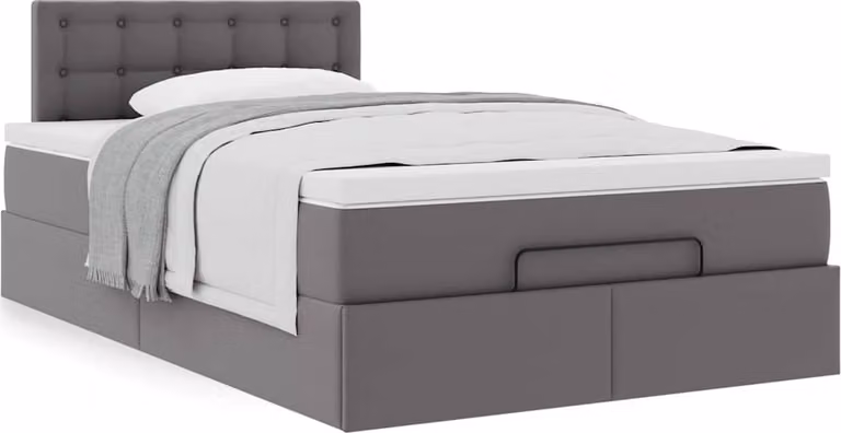 Struttura Letto Pouf con Materasso Grigio 120x190 cm Pelle finta