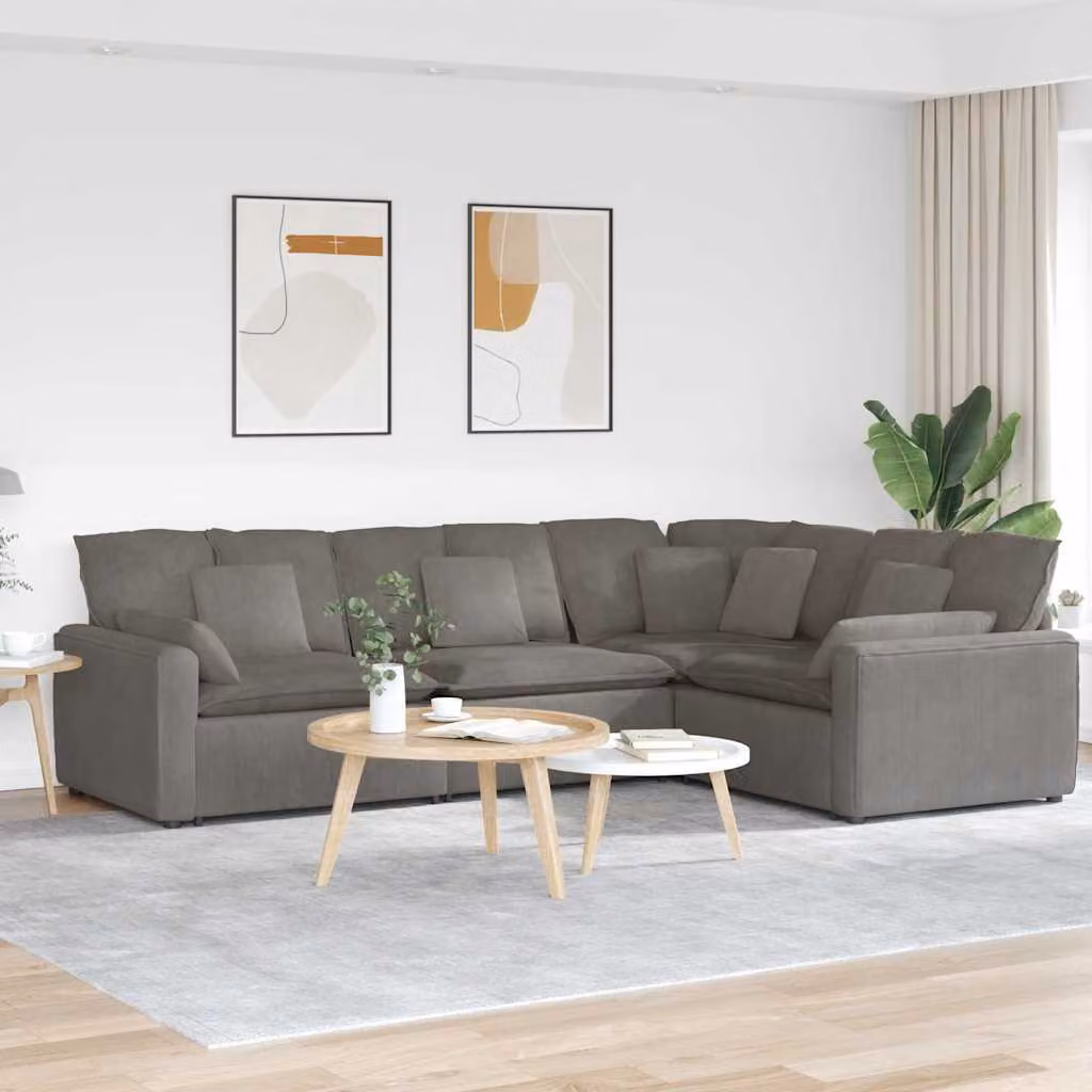 vidaXL Divano Modulare a L in Velluto Grigio con Cuscini e Struttura in Metallo e Legno