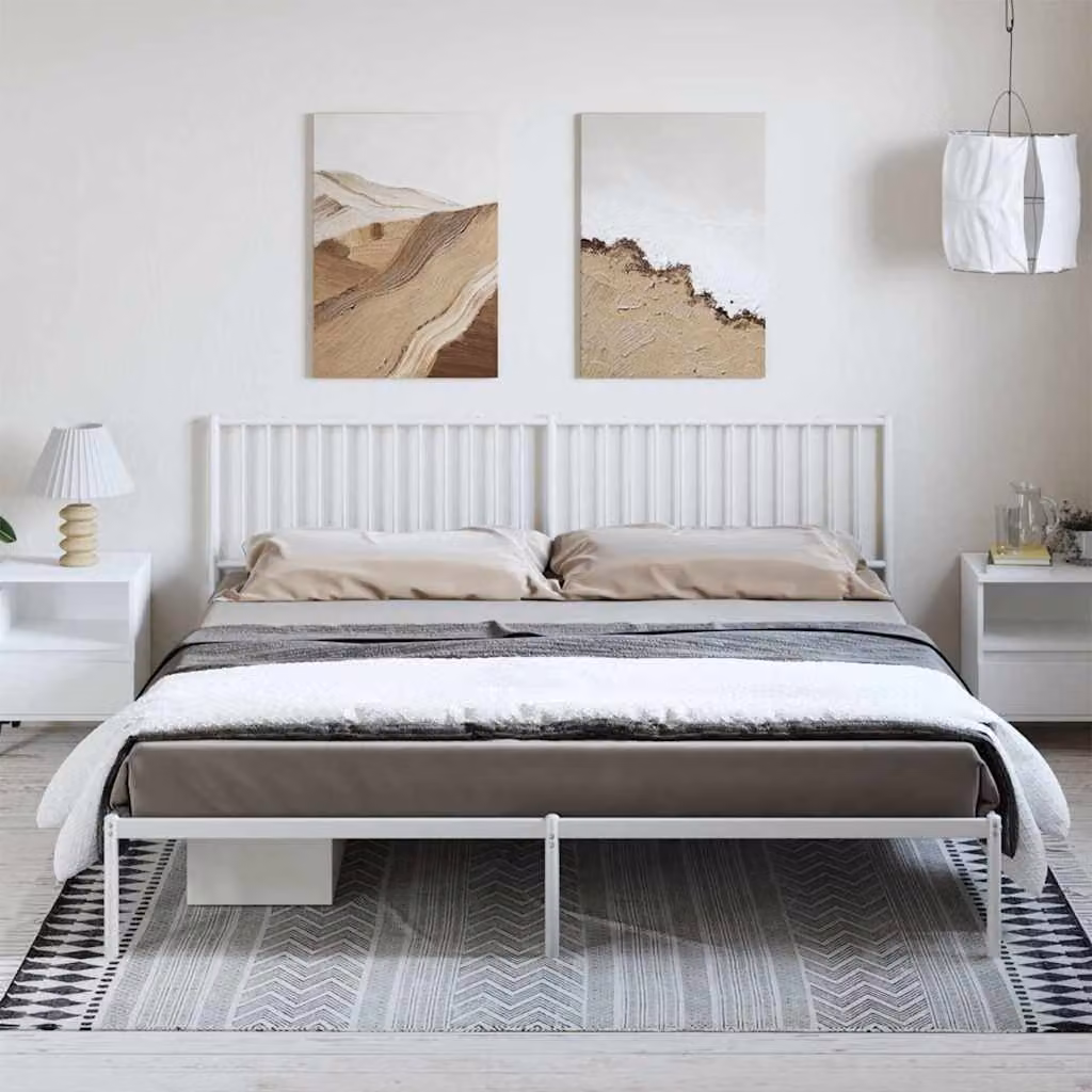 vidaXL Giroletto con Testiera in Metallo Bianco L: 198 cm, P: 207 cm, H: 90,5 cm