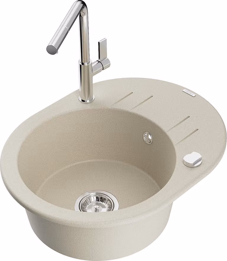 Mexen Kevin lavello in granito a 1 vasca con scolapiatti e miscelatore cucina Flora, beige - 6517-69-670401-00