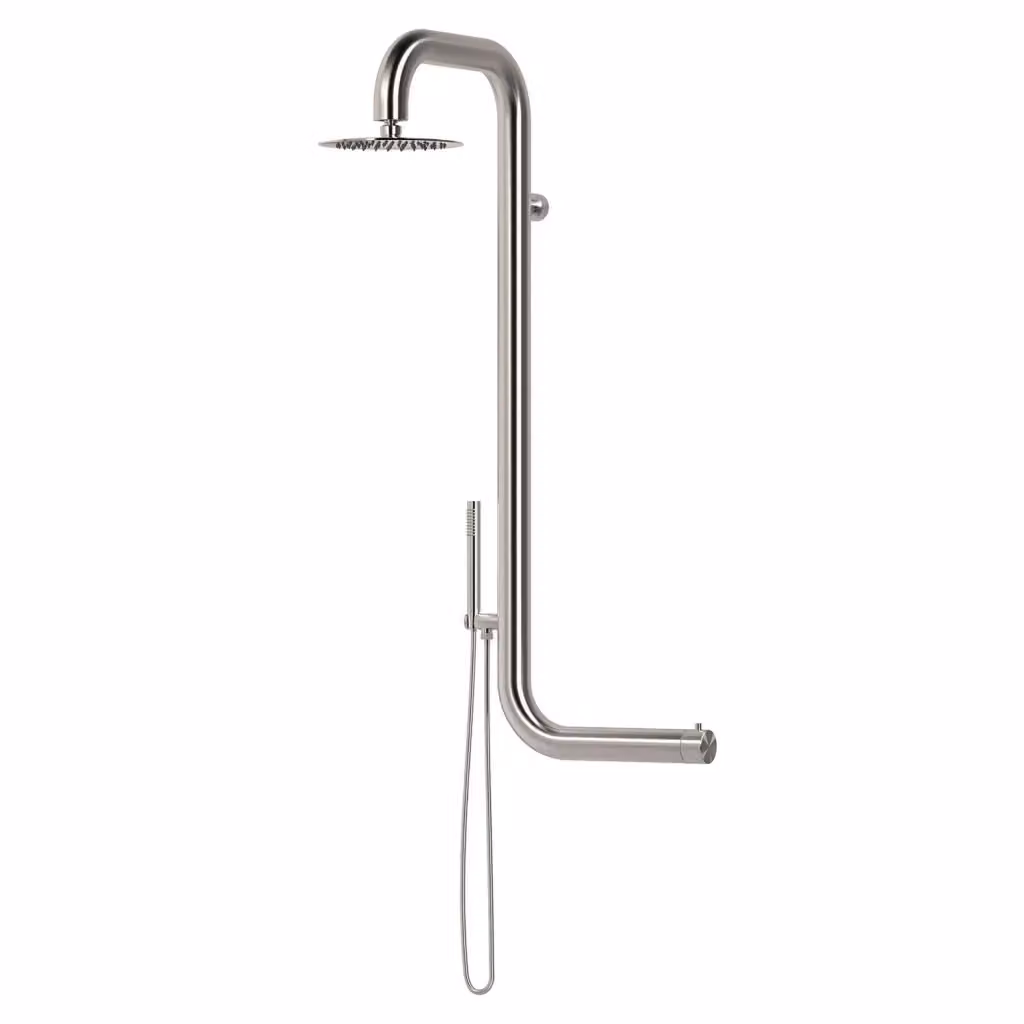 Doccia da parete MPC in acciaio inox 316L color argento con soffione, doccetta e miscelatore progressivo a 3 vie montaggio laterale destro MX1015C-INOX – 2