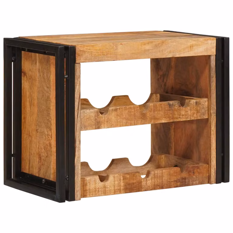 vidaXL Portabottiglie in Legno di Mango e Metallo, Stile Industriale, Marrone, L 60 x P 45 x H 33 cm