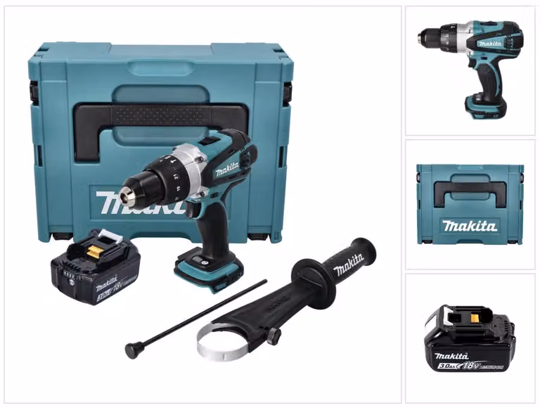 Trapano avvitatore a percussione a batteria Makita DHP 458 F1J 18 V 91 Nm + 1x batteria 3,0 Ah + Makpac - senza caricabatterie
