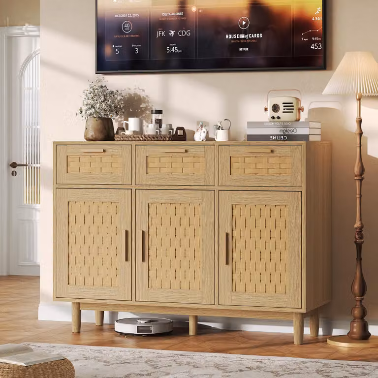 UnboxG Credenza in legno massello di rovere 107,9x40x80 cm – Comò con 3 cassetti e 3 ante, armadio camera da letto mobili soggiorno, stabile e moderno