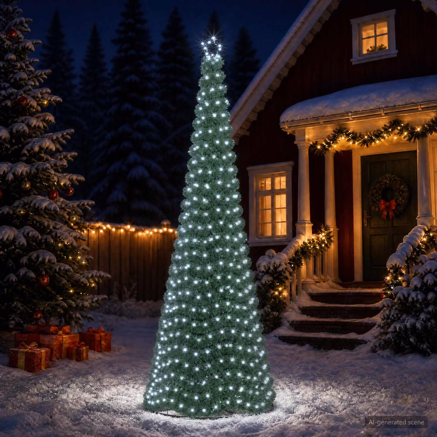 vidaXL Albero di Natale in tinsel con luci LED e base EKENAS 300 cm