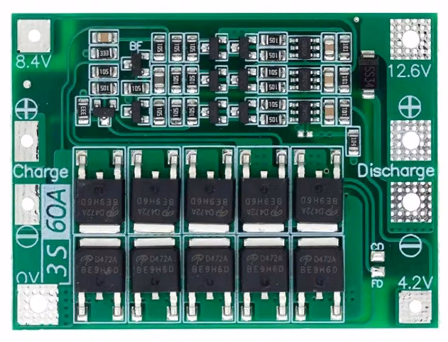 Rosfix Modulo per la Carica di Batterie Li-ion 3S Bilanciate – Alta Corrente 60A | Scarica 60A, Carica 15A | Compatto 60x41x4mm